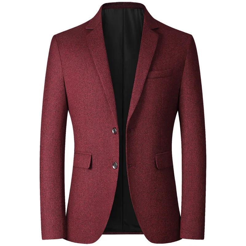 Пиджаки в стиле Business Casual для мужчин Весна и Осень Однотонные С отложным воротником Костюмы Блейзер Свадебный Блейзер Мужские