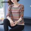 Весенне-осенний полосатый свитер, свободные узкие топы большого размера, удобный вязаный свитер с длинными рукавами внизу