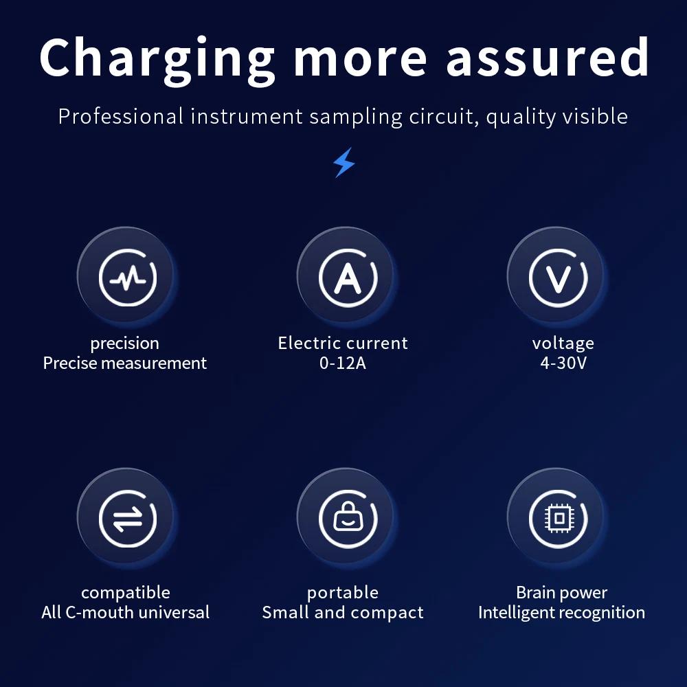 Type-C Multi-function Digital Display DC Voltage Ammeter Power Meter Cell Phone Charging Tester DC 4-30V 0-12A Battery Test