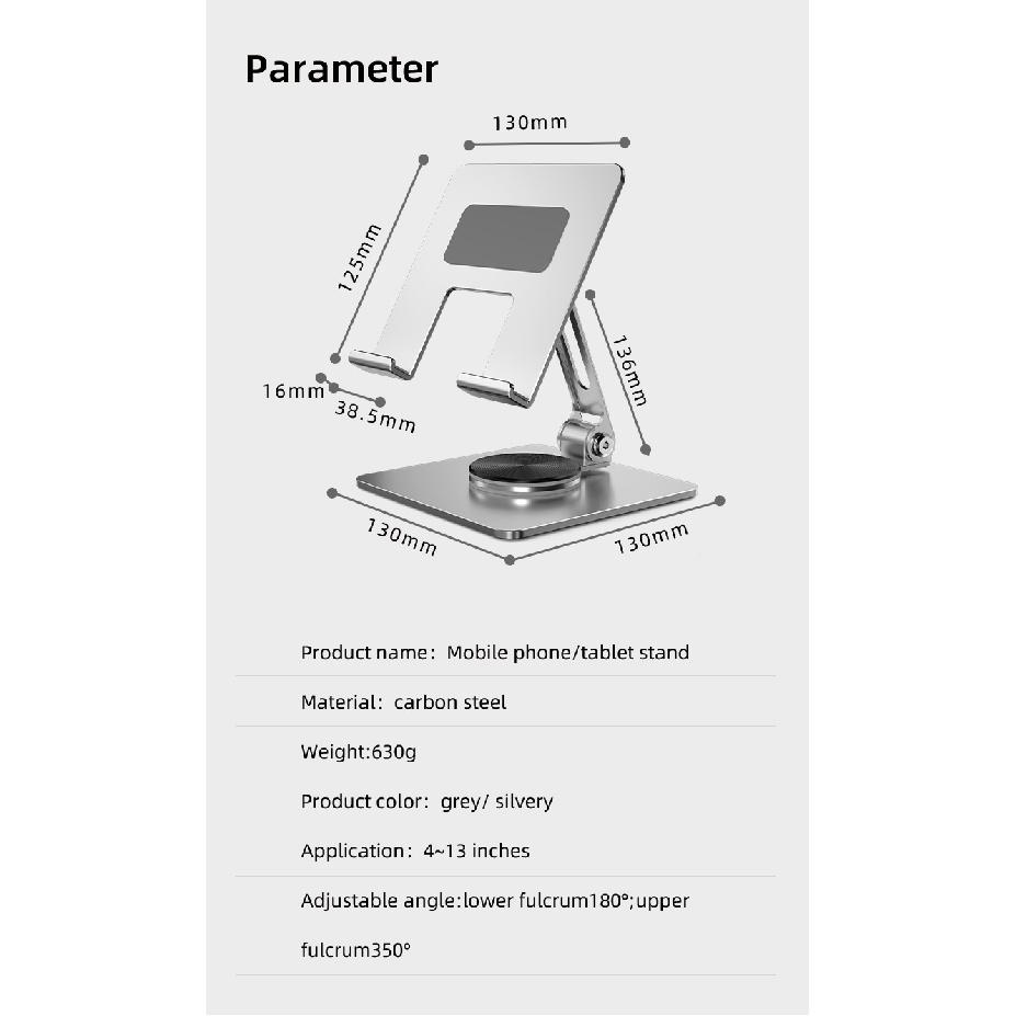 Meewoo Tablet Stand 360°Rotate for Foldable iPad Stand Height Adjustable Tablet Holder for 4-12.9in