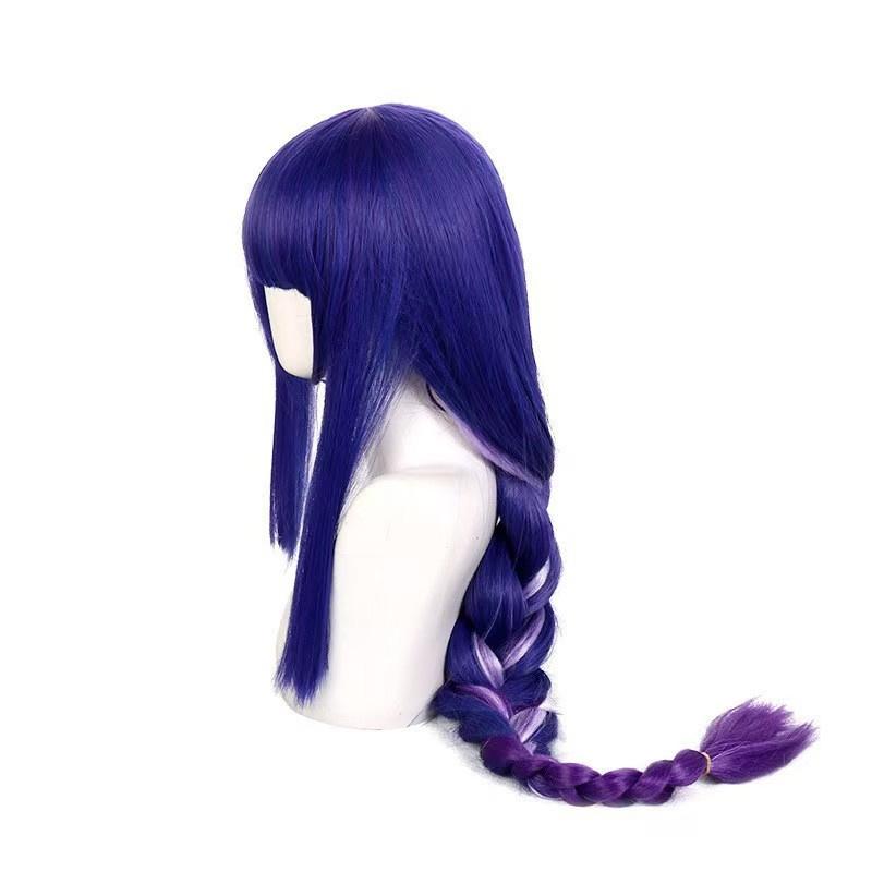 Genshin Impact Baal Cosplay Raiden Shogun Cosplay Wig 100cm Blue Purple Heat Resistant Synthetic Hair Anime Wigs + Wig Cap