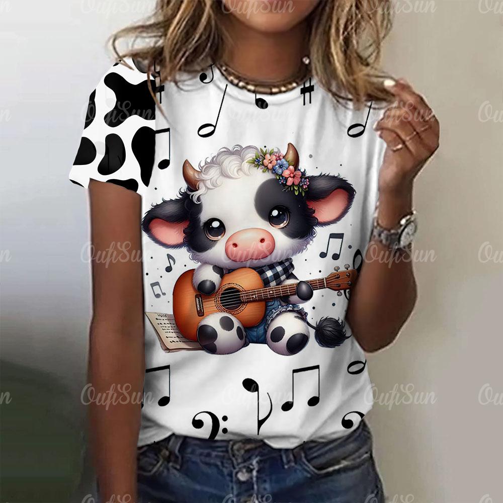 Fashion Women's T-shirts 3D Black And White Dairy Cow Print Cute Animal Short Sleeves Tees Tops Summer New Trend Female Clothing