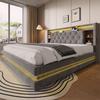180 × 200 cm Upholstered Bed with Storage, Velvet Bed with Multifunctional Headboard, LED Lighting, 2 USB & Type-C Port, Hydraulic, Dark Gray