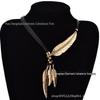 European & American Black Leather Feather Diamond Tassel Necklace - Multi-layer Women's Clavicle & Sweater Chain