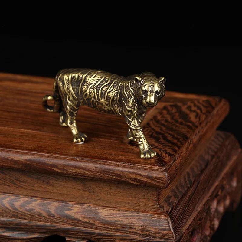 Pure Copper Animal Tigers Model Statue Solid Brass Big Tiger Figurines Ornaments Miniatures Desk Decorations Vintage Home Decor