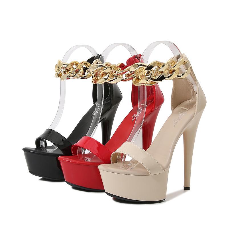 Fashion New Chain Style Stage Performance Women's Sandals Summer Party Wedding Shoes Sexy Fashion Thick Bottom Striptease Stilettos