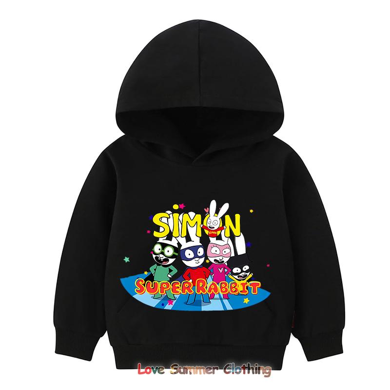 Толстовка с капюшоном Simon Super Rabbit, симпатичная мультяшная толстовка для мальчиков и девочек, детский пуловер, повседневный мягкий кавайный топ на осень