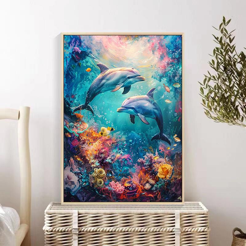 5d DIY Diamond Painting Cross Stitch Underwater World Dolphin Diamond Embroidery Mosaic Full Round Drill Home Decor