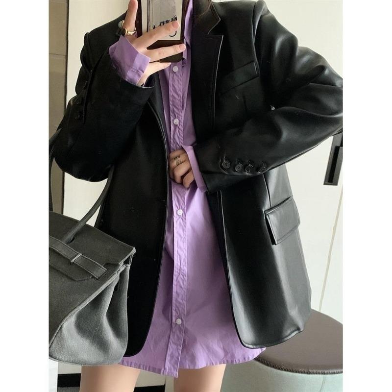 Женская свободная куртка из полиуретана в винтажном стиле с большим вырезом в черном и коричневом цветах