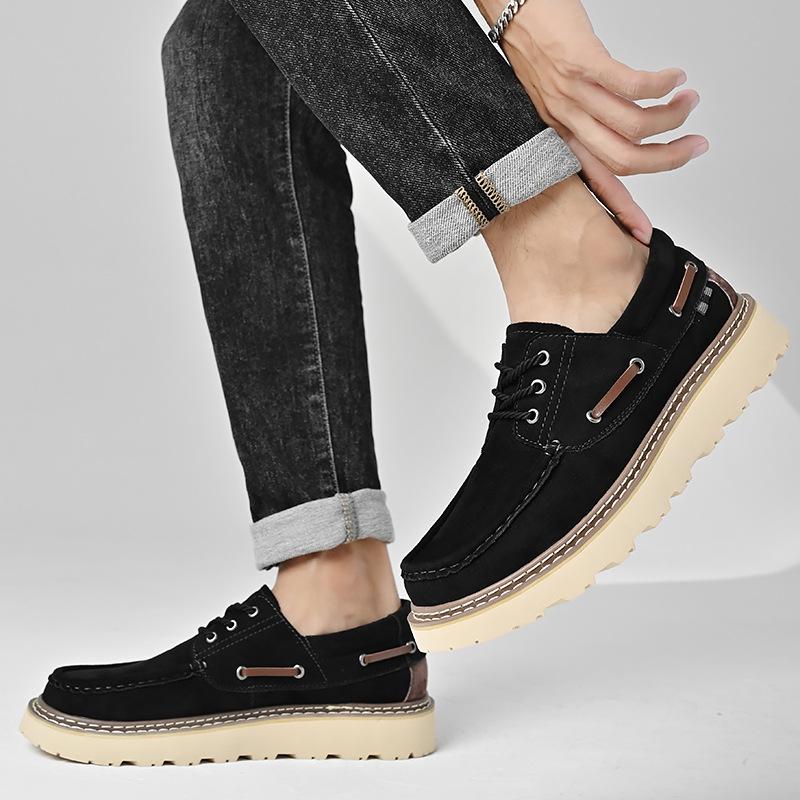 Мужские повседневные кожаные туфли-лодочки на толстой подошве со шнуровкой, размер 46