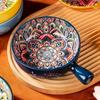 Салатник с ручкой, рельефный узор, ручная роспись, миска для пасты, кухонная посуда для выпечки, подходит для использования в духовке и микроволновой печи