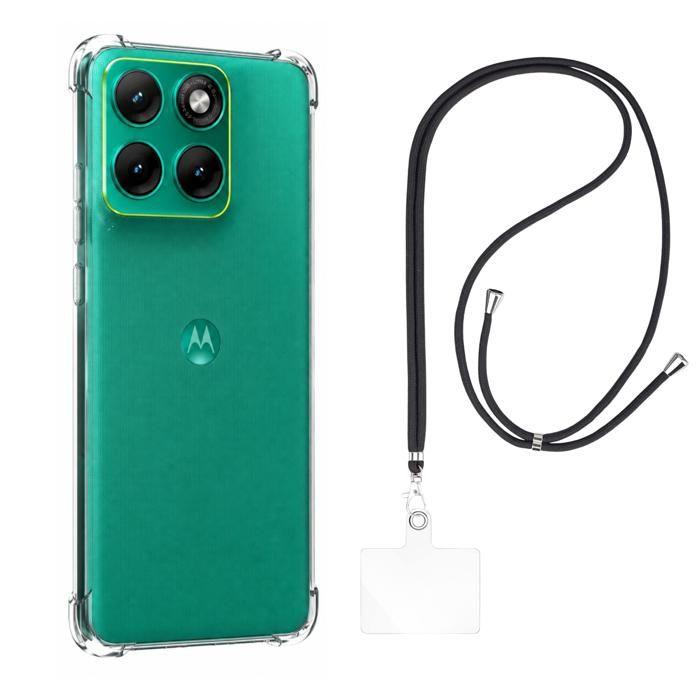 Coque et tour de cou pour Motorola Edge 70 Fusion 5G - TPU Souple Transparent Cordon Noir réglable Phonillico®