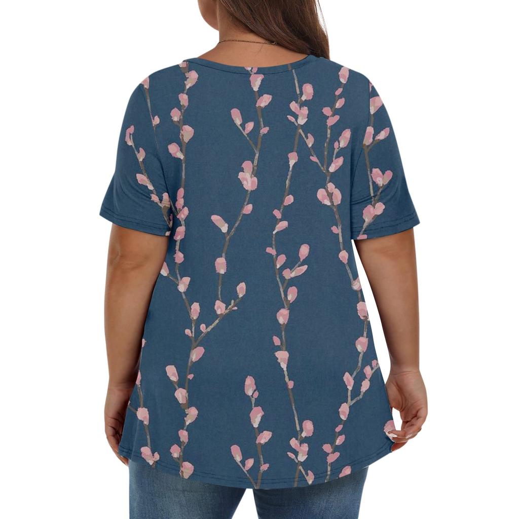 Женские топы больших размеров, шорты с рукавами, рубашки с V-образным вырезом, повседневная одежда, топы с принтом