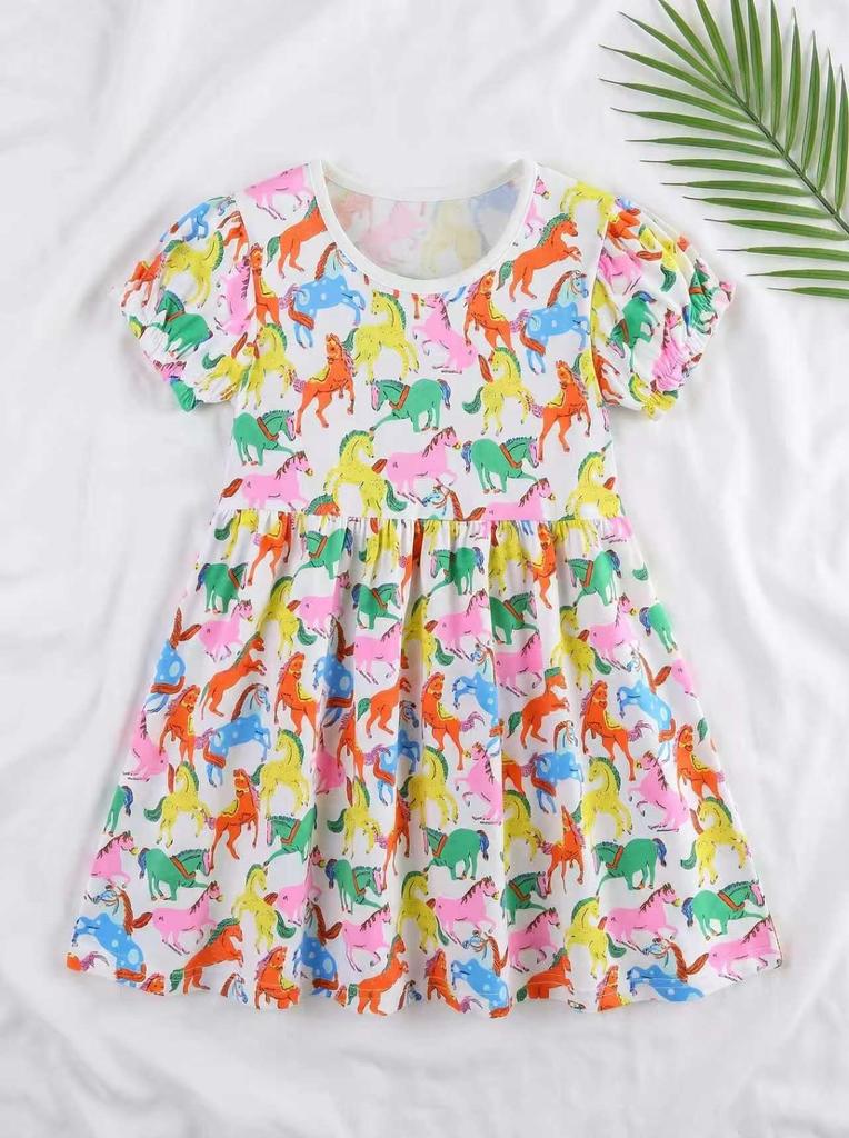 Girls Summer Cartoon Cat Dress Striped Princess Fashion Kids Dress