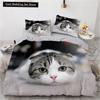 3D Cat King Queen Duvet Cover Lovely Grey White Kitty Bedding Set for Kids Teens Adults Scottish Fold Soft 2/3pcs Quilt Cover