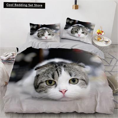 3D Cat King Queen Пододеяльник Прекрасный серый белый комплект постельного белья для котят для детей подростков взрослых шотландская вислоухая мягкая наволочка из 2/3 предметов