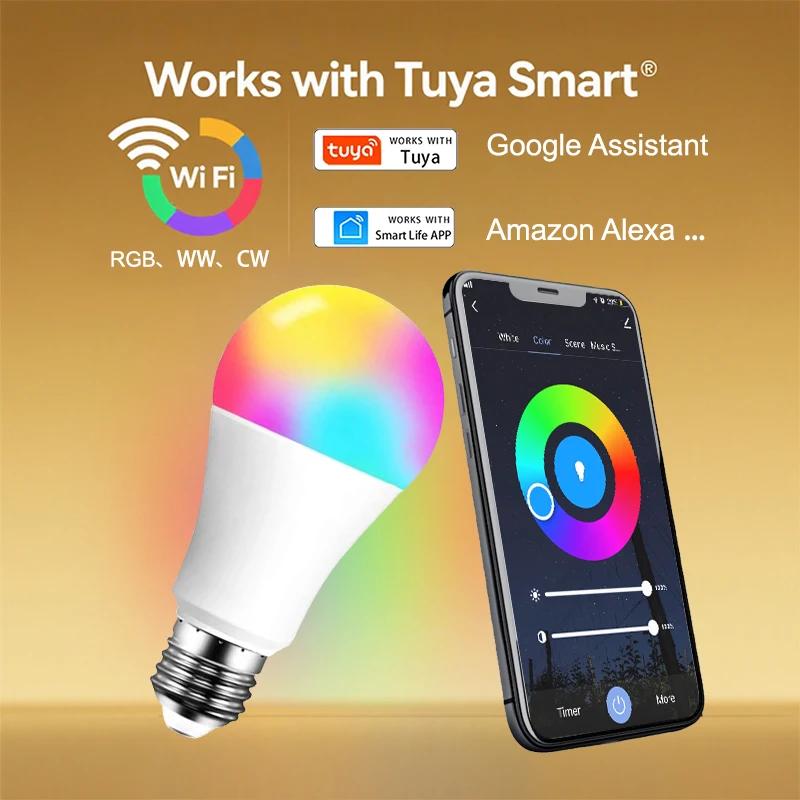 Tuya Wifi BLE Умная светодиодная лампа Alexa Светодиодная лампа E27 RGB 85-265V Умные лампы для Google Ассистента Smart Life
