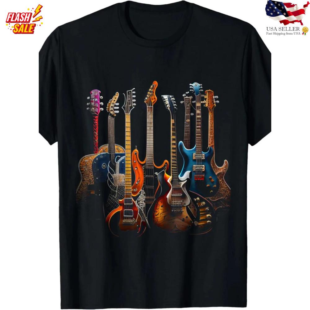 Guitar T-Shirt, Guitarists Gift, USA Made, Guitar Collection Graphic Tee Unisex T-Shirt