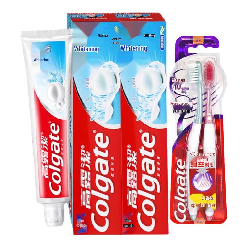 Colgate Anti-Cavity Whitening Toothpaste Twin Pack with 2 Toothbrushes