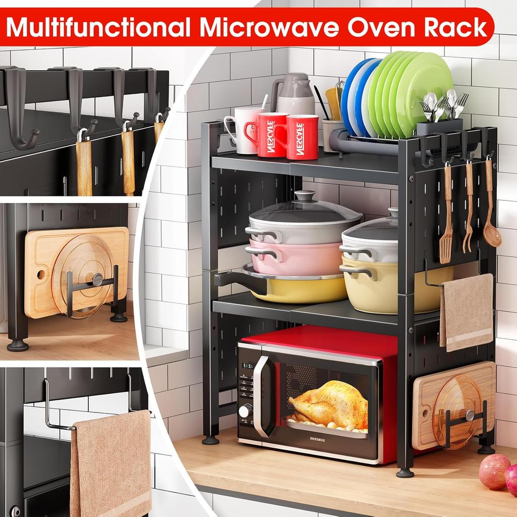 Adjustable Microwave Stand, Microwave Rack for Kitchen Shelves Countertop Organizer Holds 180 Pounds Kitchen Baker Rack