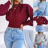 Women Knitted Jumpers Solid Color Long Sleeve Tunic Tops Hollow Stripe Pullover Sweaters