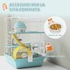 3-Level Hamster Cage with Exercise Wheel, Water Bottle, Food Bowl, for Dwarf Hamsters, 34.5 x 27.5 x 41 cm, Blue