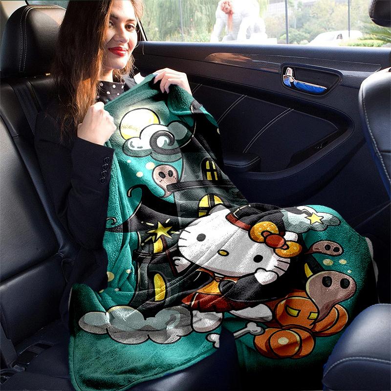 1pc Cartoon Hello Kitty Halloween Adventure Blanket Room Decor, Soft Bedding Cover, Living Room, Travel, Camping, Car Blankets, Beach, Office Naps, Pe