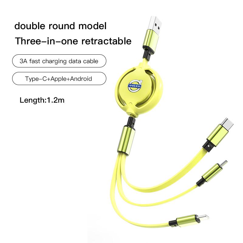 Car 3 in 1 USB Cable Type C Micro USB Fast Charging Cable For Volvo ES90 EC40 EX40 EM90 XC90 V90 V60 XC60 V40 S80 S60 S90 C40