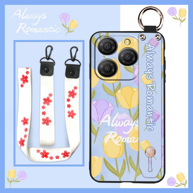 Waterproof Durable Phone Case For Blackview Shark9 5G Soft Case Ring Oil Painting Protective Shockproof Wristband Flower