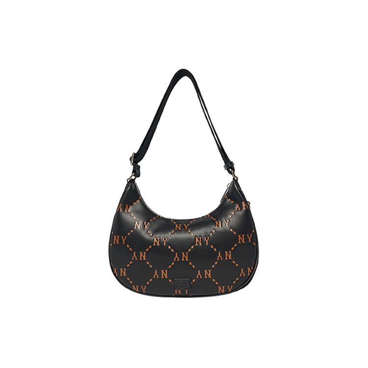 MLB Monogram Series NY Yankees Vintage Floral Polyester Hobo Bag Unisex bags Black 3ABQL012N-50BKS
