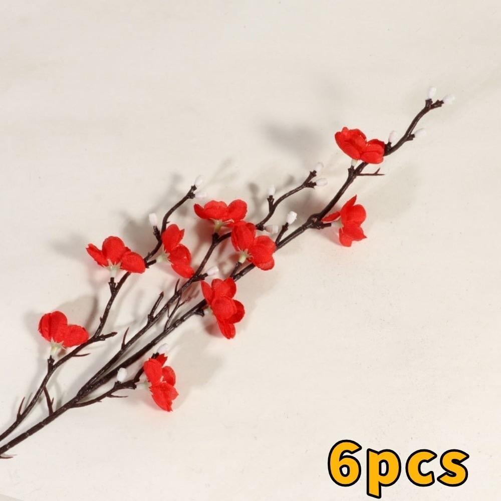 6PCS Plastic Artificial Plum Branches Lifelike Fake Silk Flower Wedding Ceremony