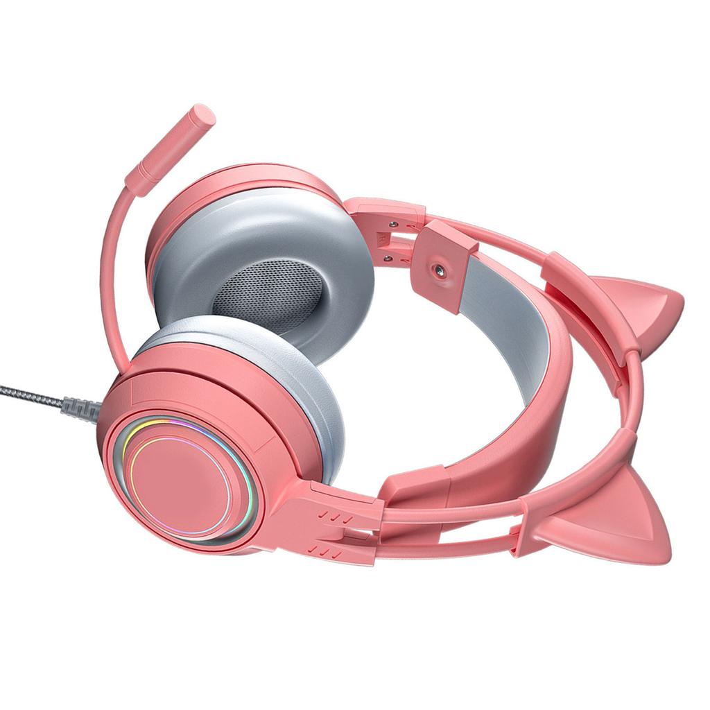 Наушники Cat Ear с микрофоном для шумоподавления для девочек, полностью обернутые амбушюры, проводные, игровые