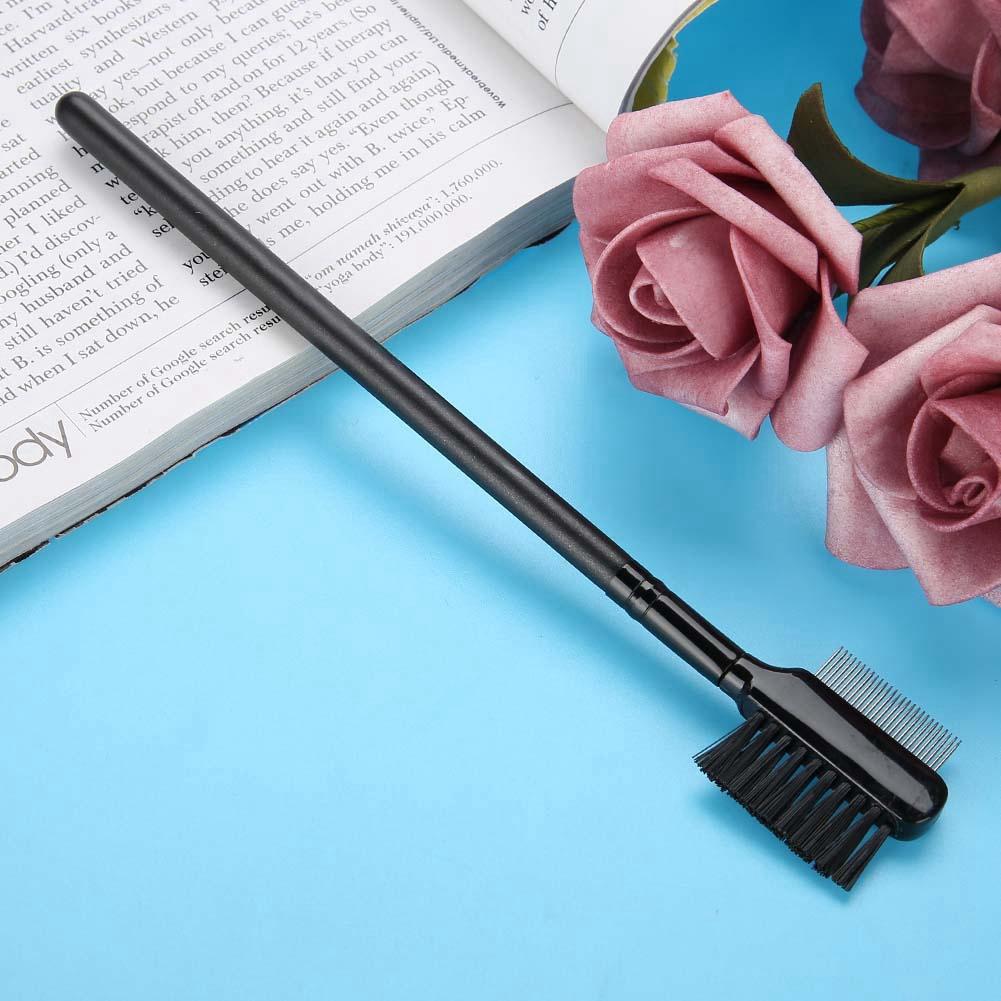 Двойная головка для бровей и ресниц, расческа из нержавеющей стали, игла для расчески из дерева с длинной ручкой