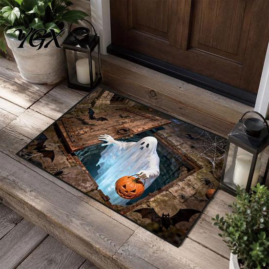 Halloween Doormat for Front Porch 3D Entrance Rug, Spooky Skeleton Depth Pattern Easy Clean Floor Mat Non-slip Absorbent Door Bathroom Entryway Entry