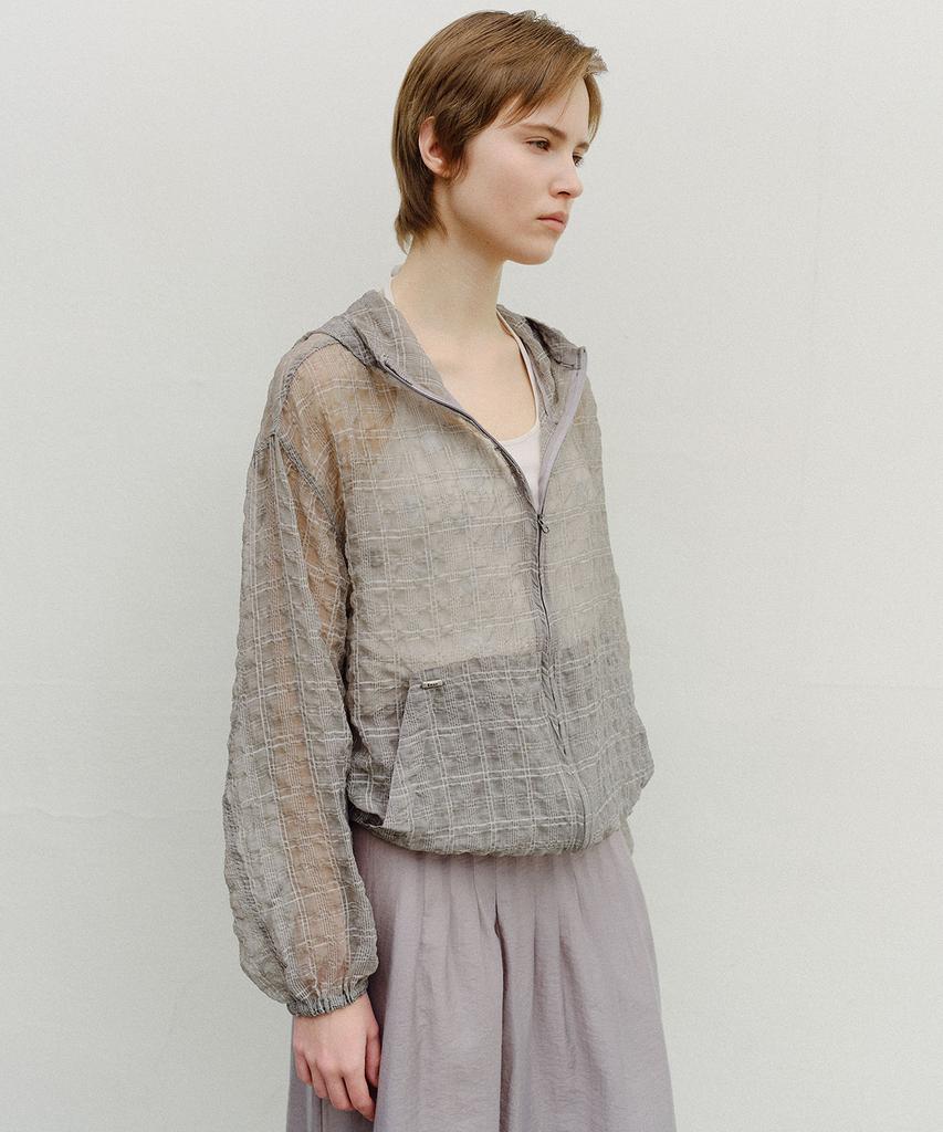 En Or Sheer Check Hooded Windbreaker - Gray