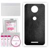 apgo Protective Skin Sticker for the Back Compatible with Motorola Moto C Plus, Wrap Film, Foil, Vinyl - Pattern Black Leather
