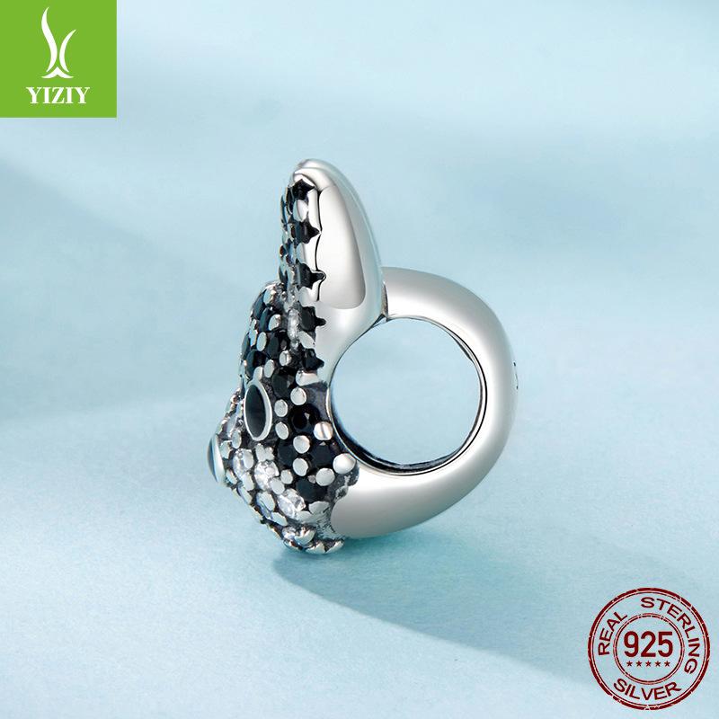 S925 Sterling Silver Boston Dog Beaded Accessories, Exquisite Three-Dimensional Black And White Zircon Beads Loose Beads