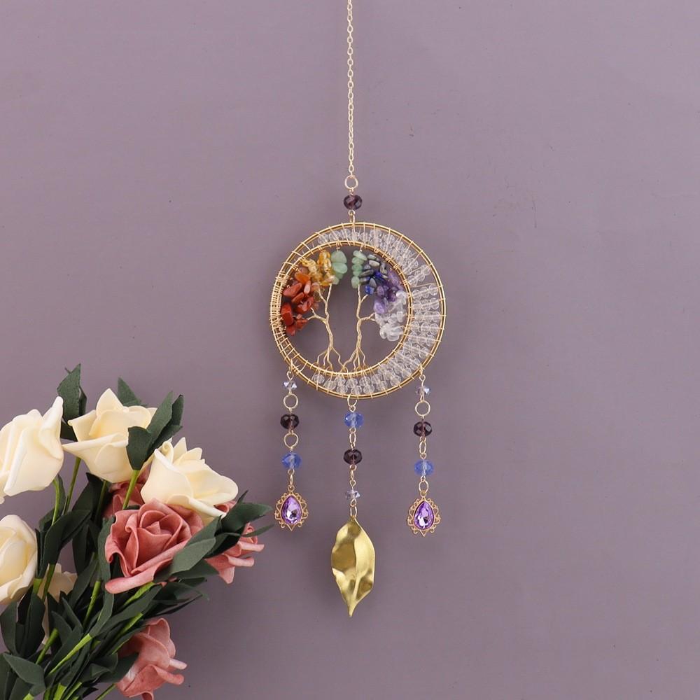 Handcrafted Agate Dreamcatcher Pendant With Rainbow Crystals For Girls Room Decor