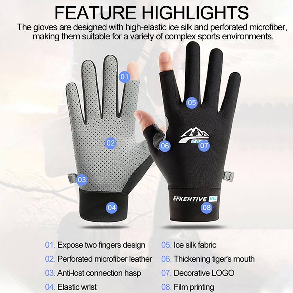 Loogdeel Sun Protection Fishing Gloves Ice Silk Sports Cycling Running Fishing Gloves Unisex Anti-Slip Breathable Anti-Uv Gloves