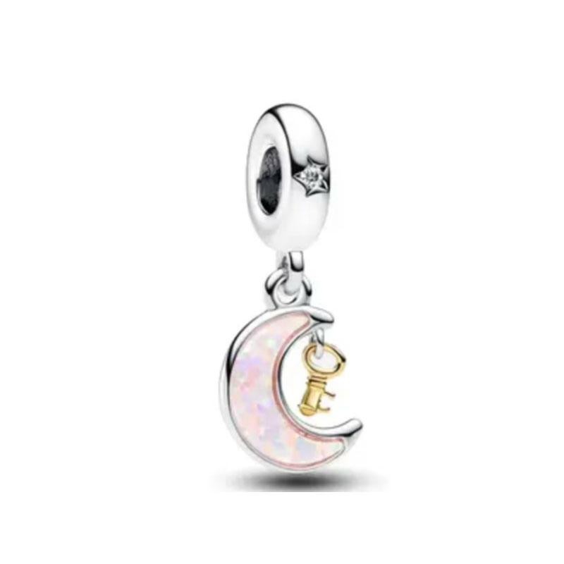 925 Silver Pink Series Cake Wings Flower Heart Pig House Donut Charm Bead Fit Bracelet DIY For Woman Girl Jewelry