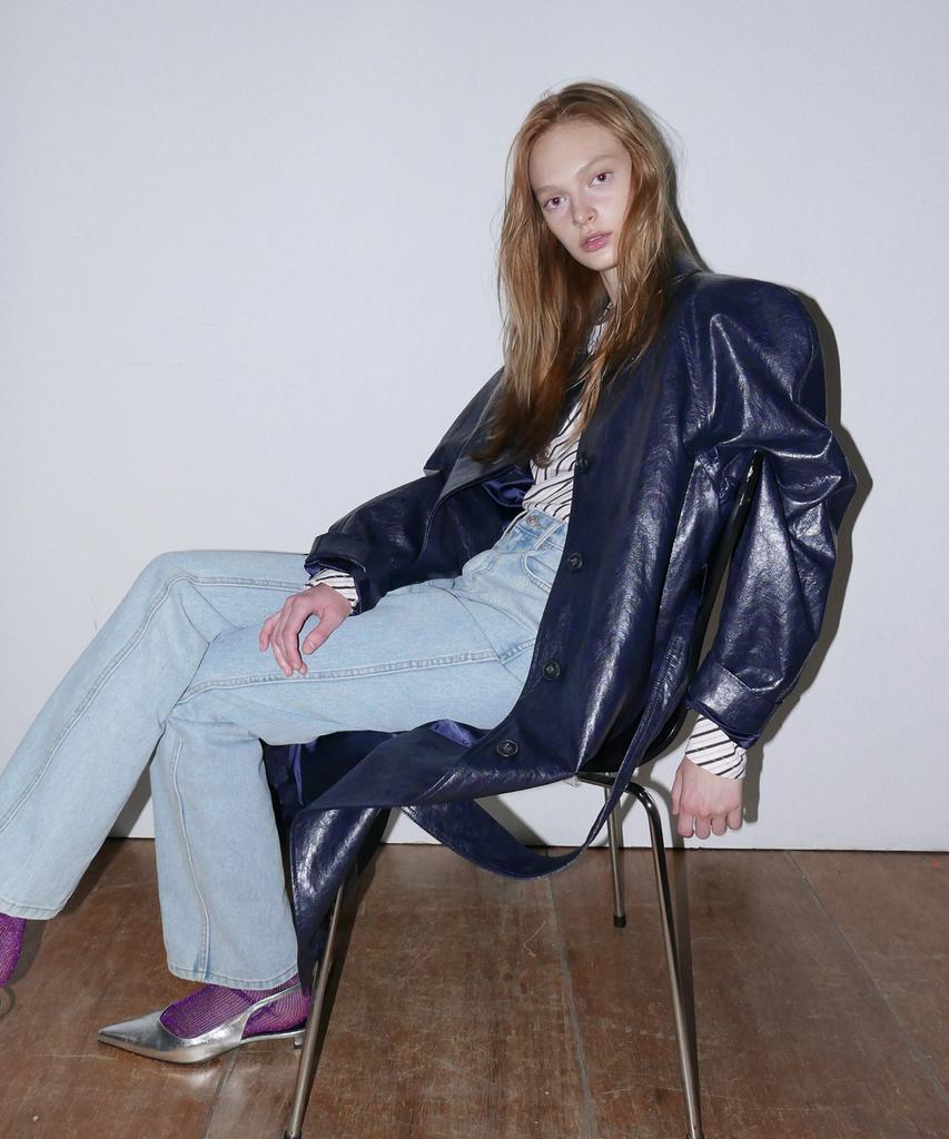 Overdueflair Leather Long Trench Coat_Navy