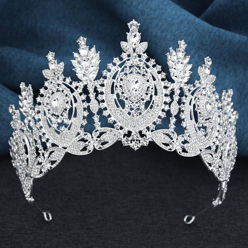 AB Crystal Pageant Miss Bridal Crown Vintage Baroque Rhinestone Big Tiara Wedding Headdress for Party Jewelry Hair Accessories