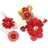 Hair Ornament 3 Piece Set Red Red Hair Ornament 2 Piece Set Pink White Flower Hairpin Tsumami Craft Comb Shape Furisode Coming of Age Ceremony