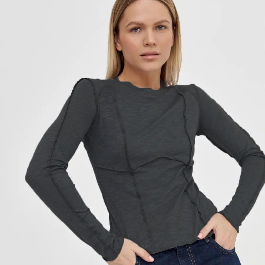 Летняя женская футболка с длинным рукавом и круглым вырезом с принтом