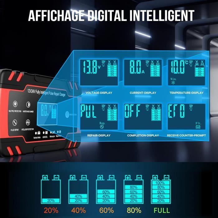 Зарядное устройство для аккумулятора - Husgw - 12В/24В - 8А - Функция восстановления - ЖК-экран