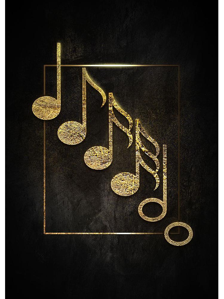 Черный фон золотые музыкальные знаки плакаты холст картина фортепиано настенная картина для спальни украшение дома безрамное