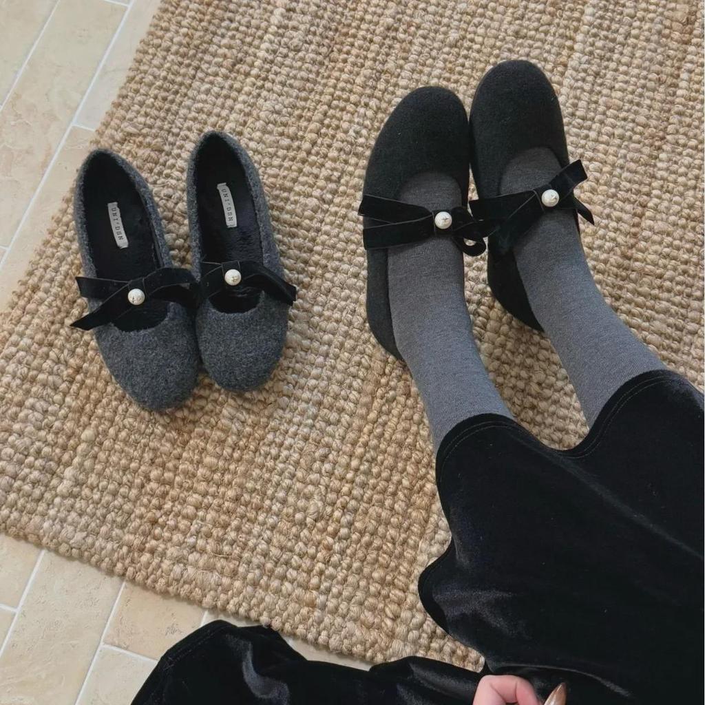 Женские бархатные туфли Мэри Джейн с круглым носком и бантом 2024 года выпуска