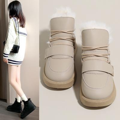 Зимние ботинки на толстой платформе для женщин, короткие ботинки с подкладкой из искусственного плюша и меха, прогулочные ботинки на шнуровке, женские нескользящие теплые ботильоны из искусственной кожи