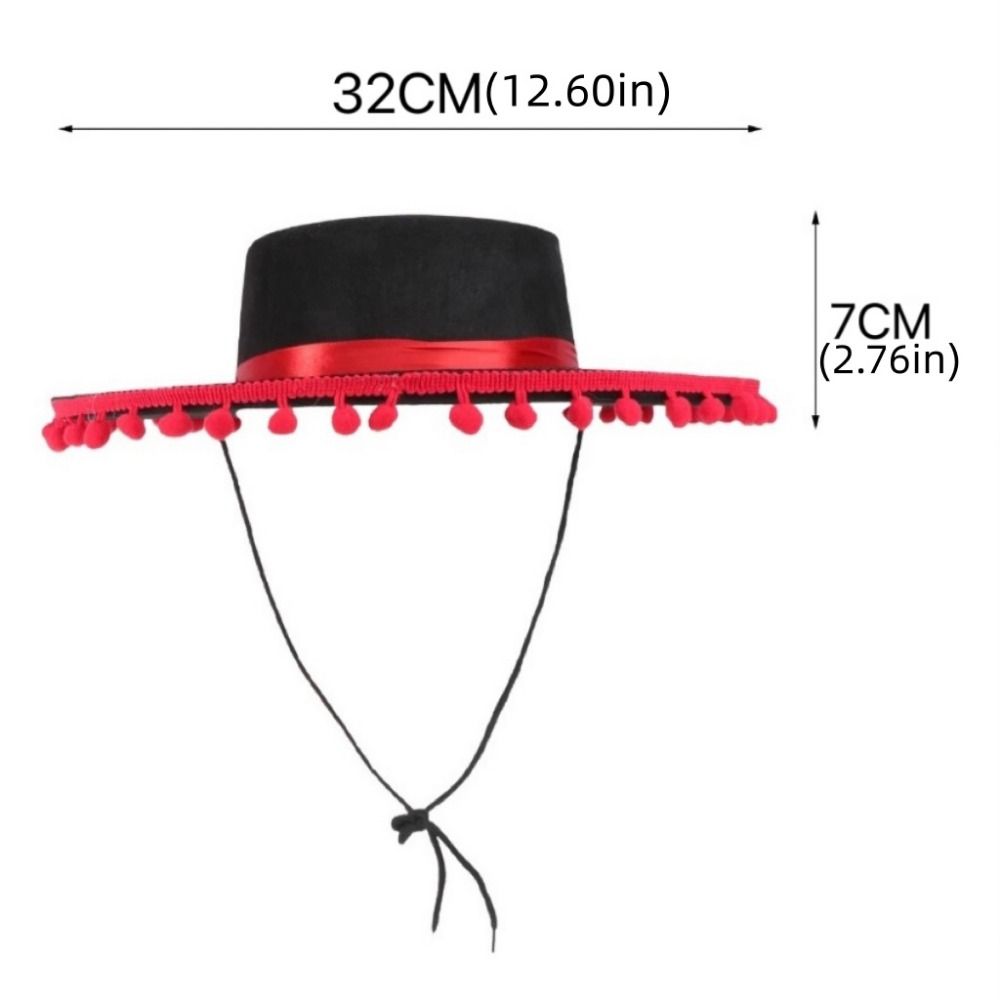 Wide Brim Mexican Hat Costumes Fuzz Ball Spanish-style Hat Mexican Sombrero Hats Halloween