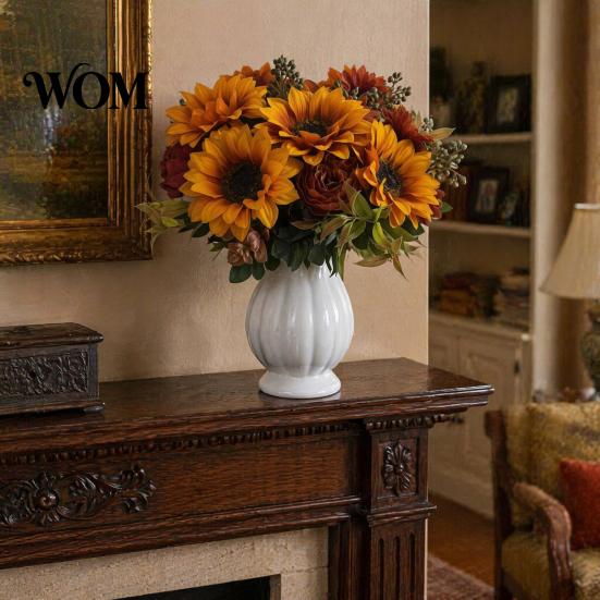 Romantic Aesthetic Flowers for Bedroom Sunflower Artificial Flowers, Realistic Fake Bouquet Wedding Home, Rustic Reusable Silk Floral Stems